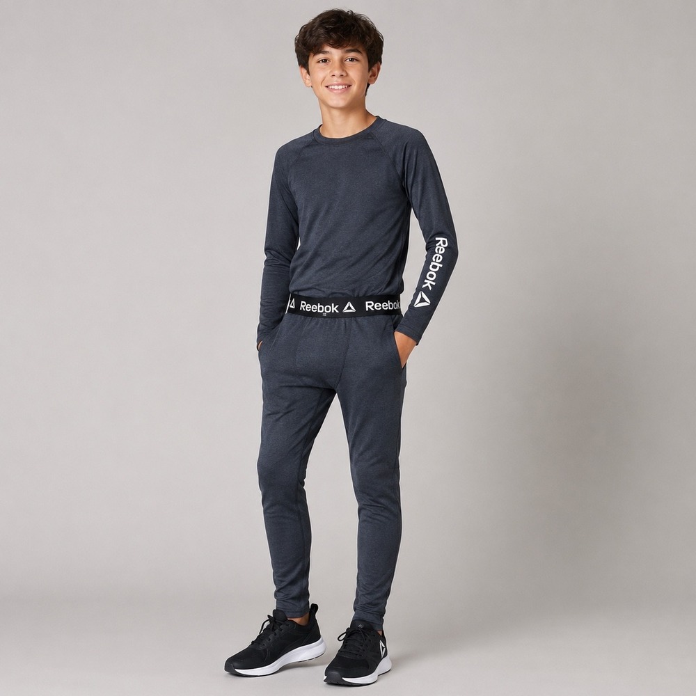 Reebok Boys XL 14/16 Thermal Base Layer Set Heather Grey LS Top leggings